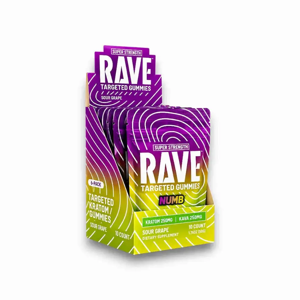 Rave Kratom Extract Gummies Numb Sour Grape Box