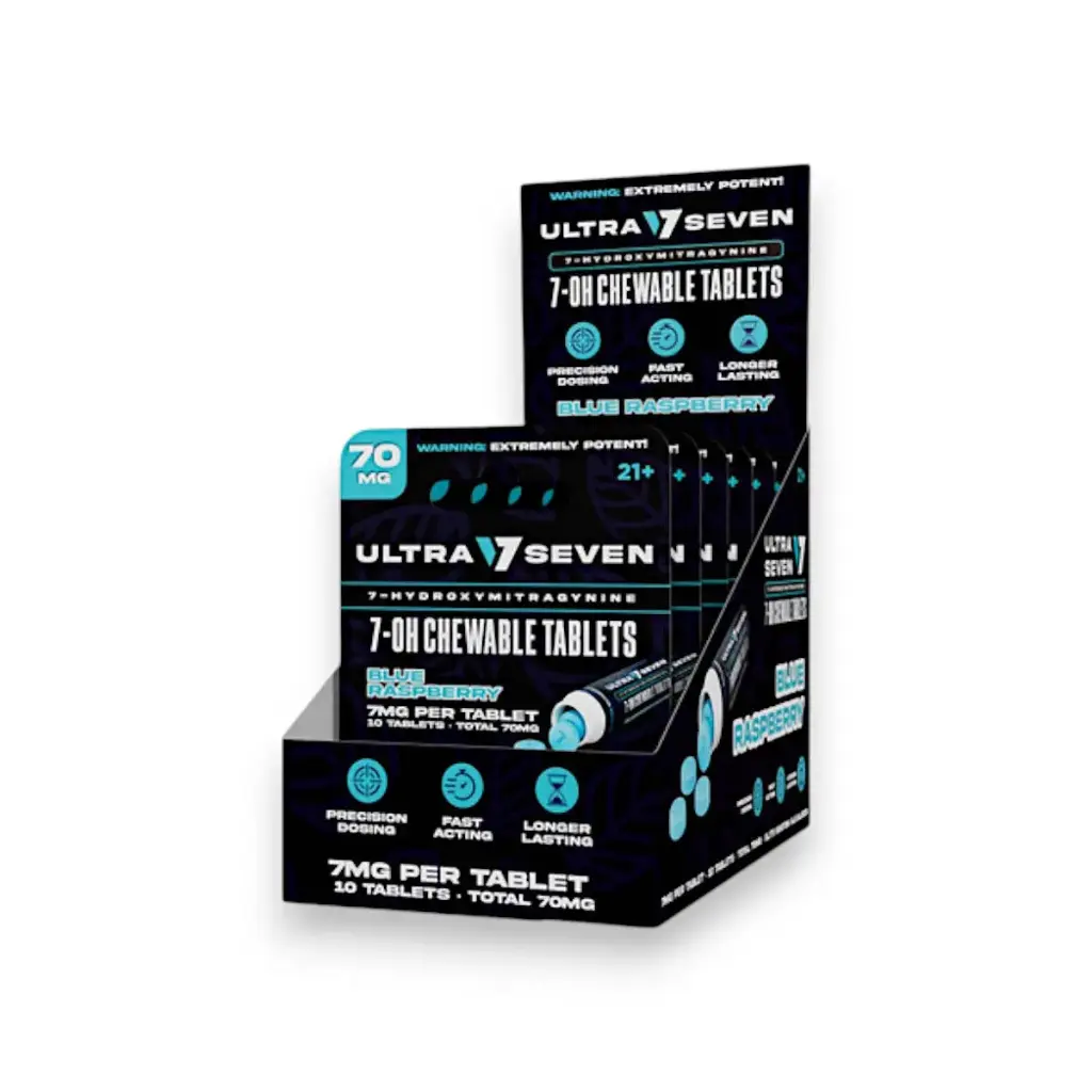 Ultra Seven 7-Oh Chewable Tablets Blue Raspberry 70mg Display Box of 6