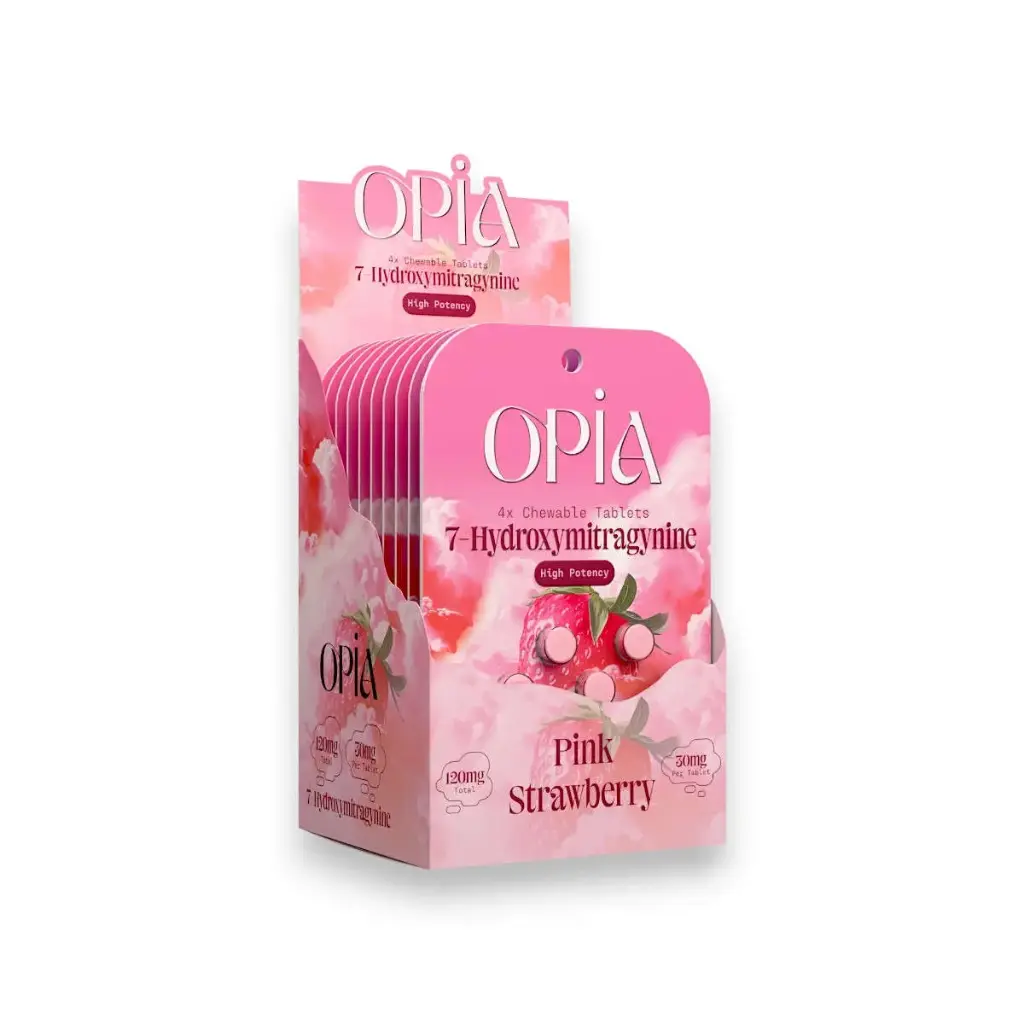 Opia 7 Hydroxymitragynine Chewable Tablets Pink Strawberry 30mg Display Box