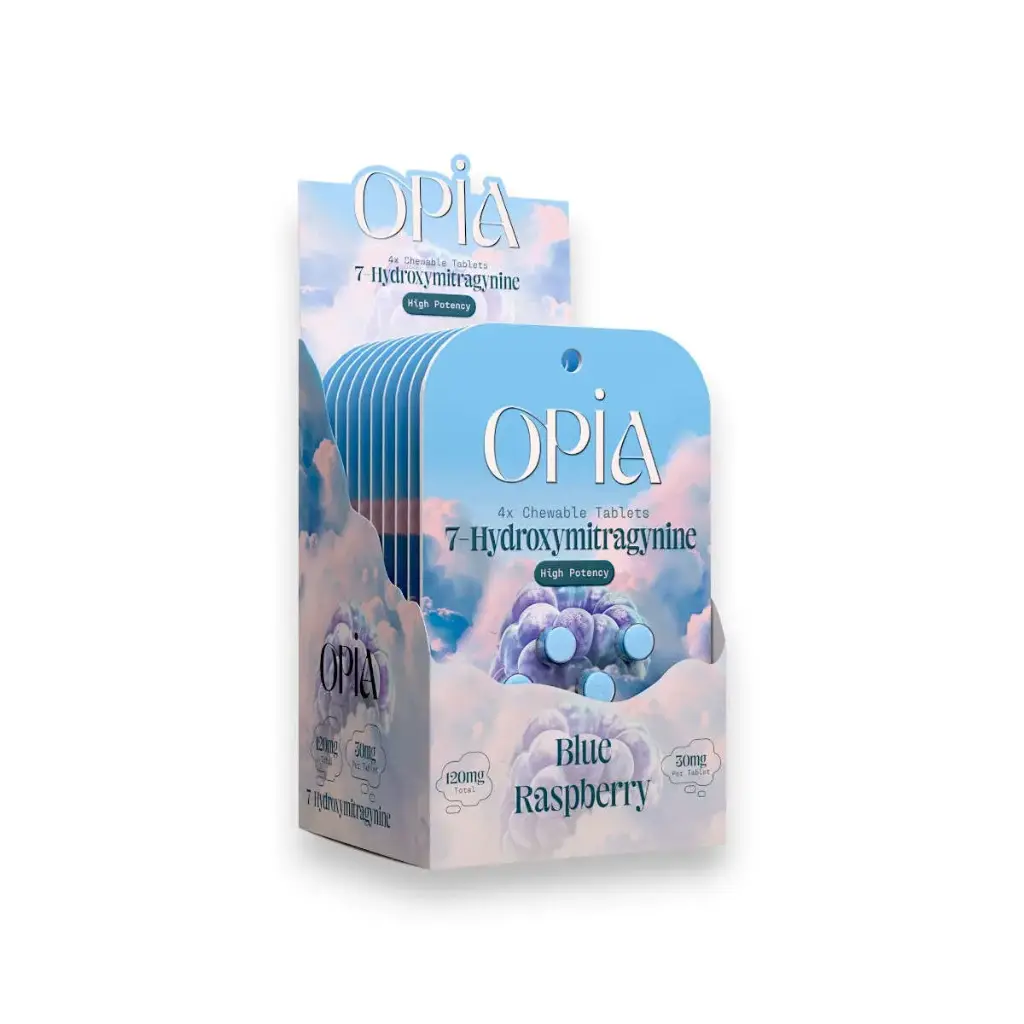 Opia 7 Hydroxymitragynine Chewable Tablets Blue Raspberry 30mg Display Box