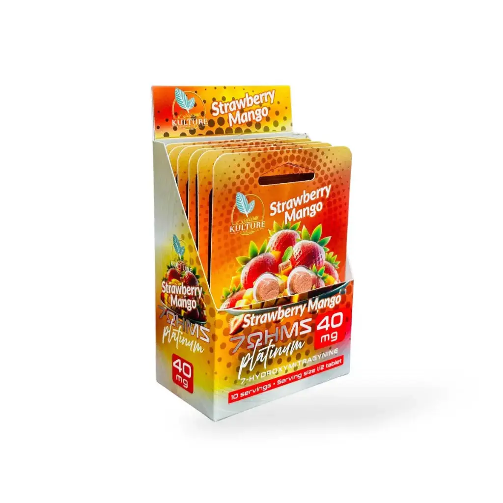 Kratom Kulture 7-OH Platinum Tablets Strawberry Mango 40mg Display Box