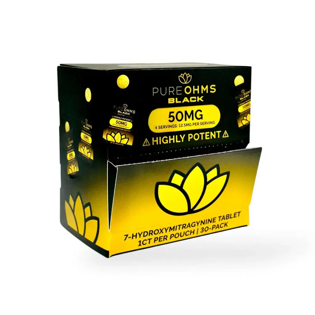 Pure Ohms Black Highly Potent 7-Hydroxymitragynine Tablet 50mg Display Box