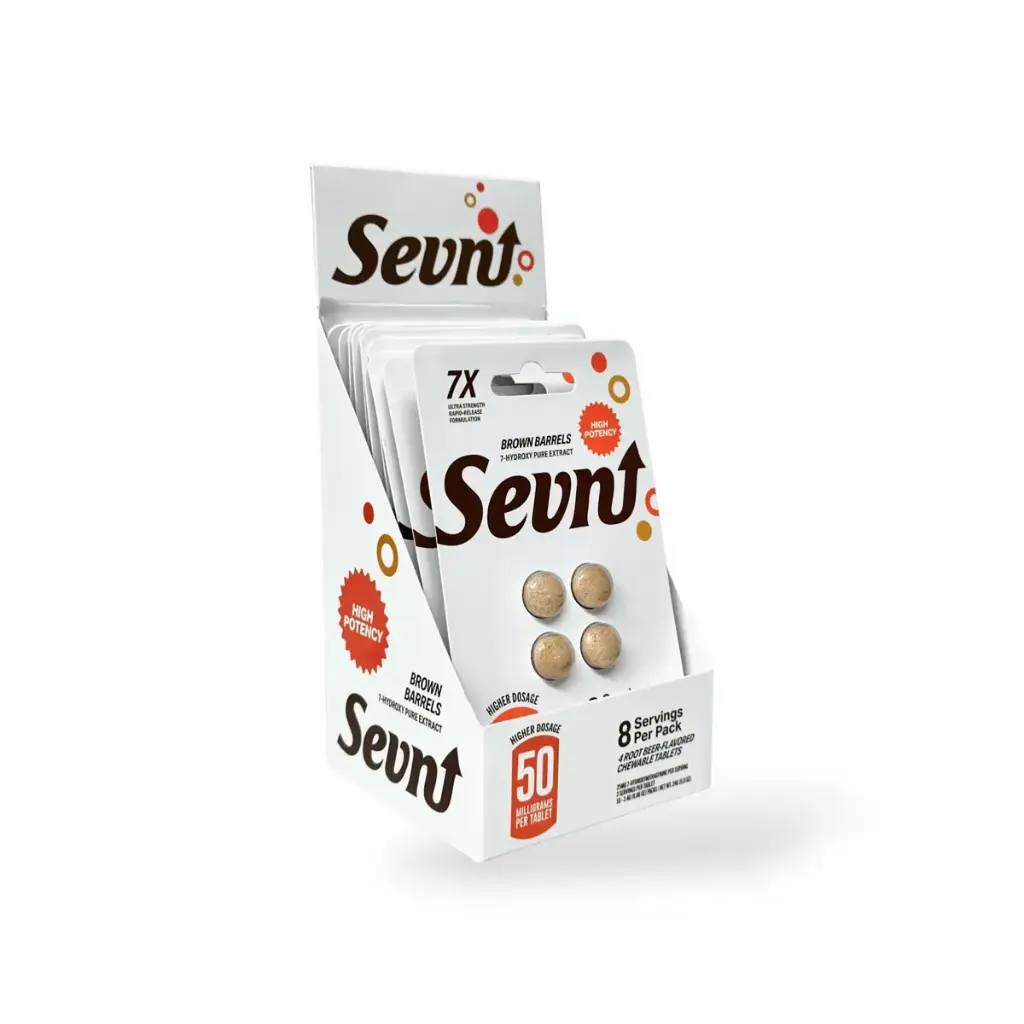 Sevn 7-Hydroxy Tablets Brown Barrels Root Beer 50mg Display Box of 10
