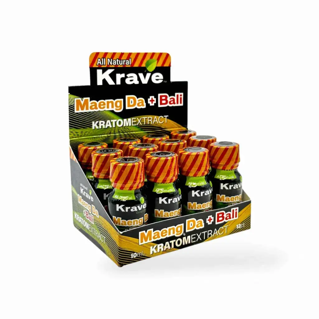 Krave Kratom Extract Shot Maeng Da + Bali Display Box of 12