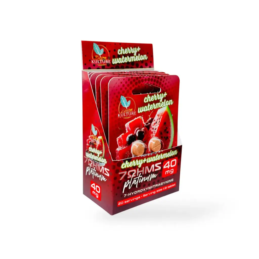 Kratom Kulture 7OHMZ  Platinum Tablets Cherry + Watermelon 40mg Display Box