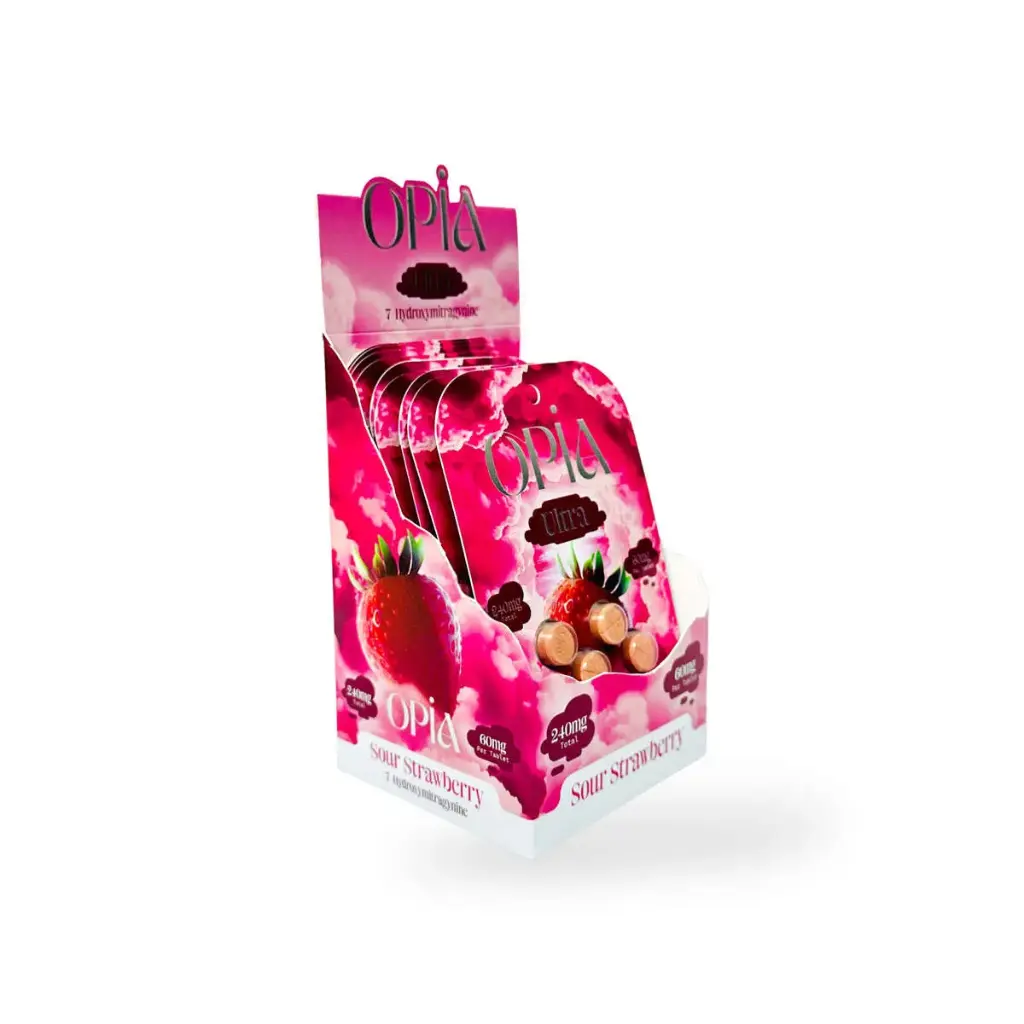 Opia Ultra 7-OH High Potency Chewable Tablets Sour Strawberry 60mg Display Box of 10