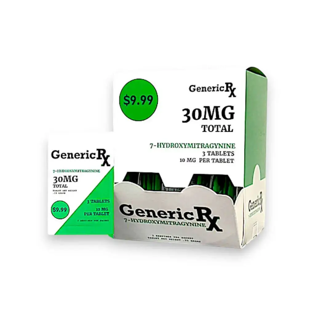 Generic RX 7-Hydroxymitragynine Chewable Tablets 10mg Display Box