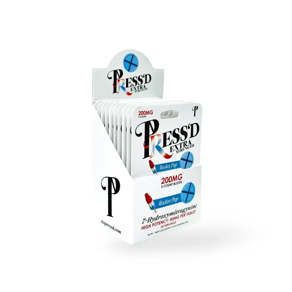 Press'D Kratom 7 Hydroxymitragynine High Potency Tablets Rocket Pop 40mg Box