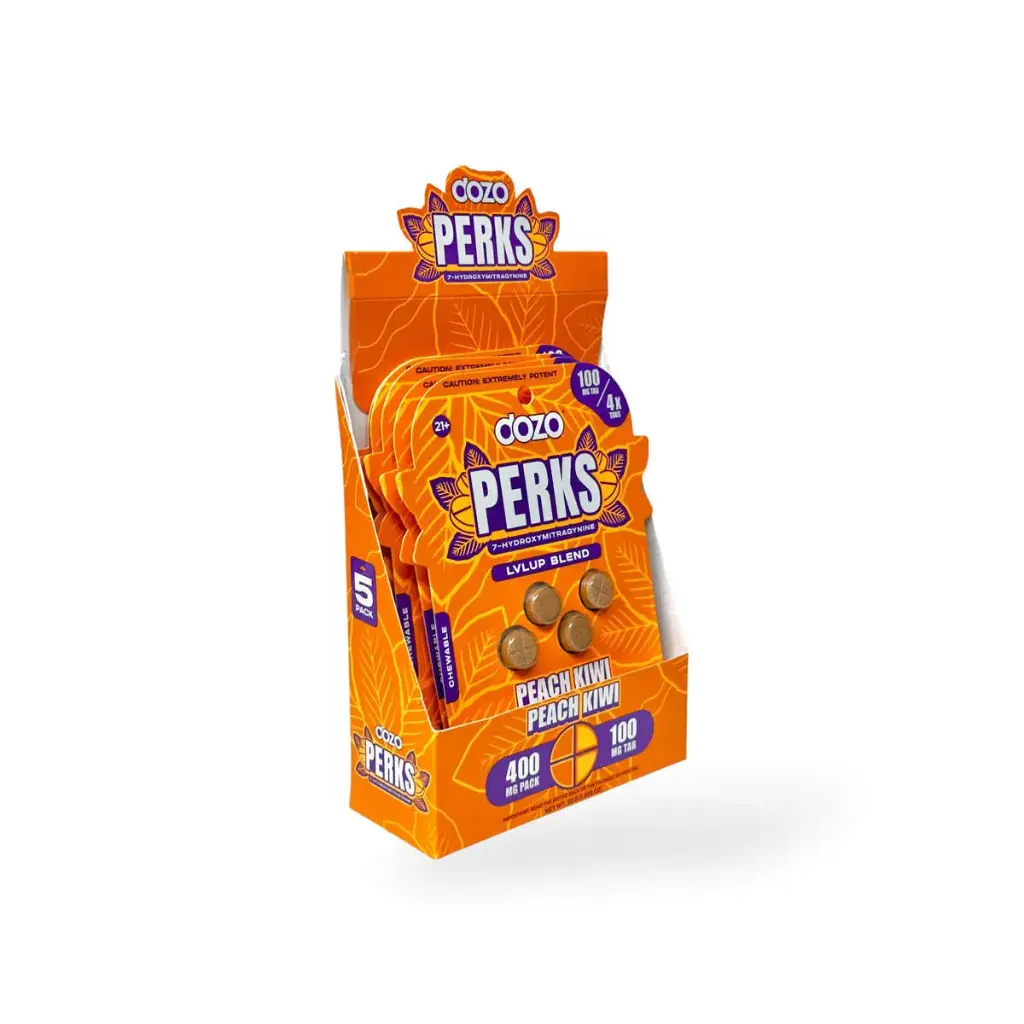 Dozo Perks Extreme Potency 7-OH LVLUP Peach Kiwi 100mg Display Box of 5