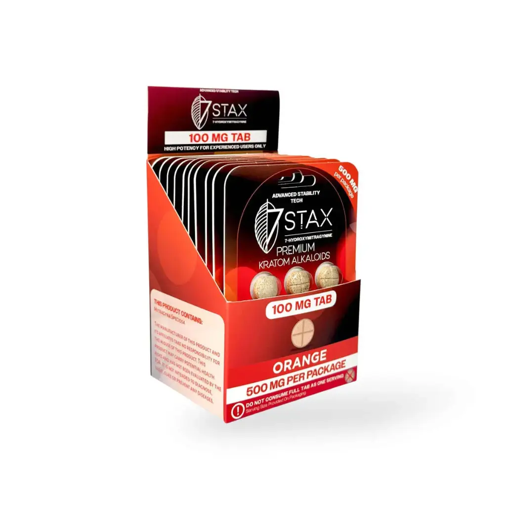 7 Stax 7 Hydroxymitragynine Tablets Orange 100mg Display Box