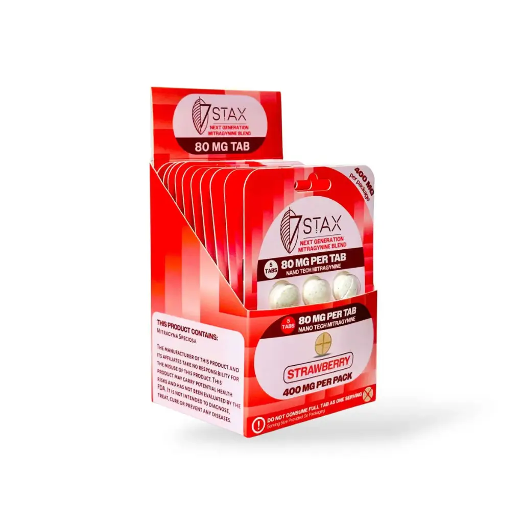 7 Stax Next Generation Mitragynine Blend Tablets Strawberry 80mg Display Box
