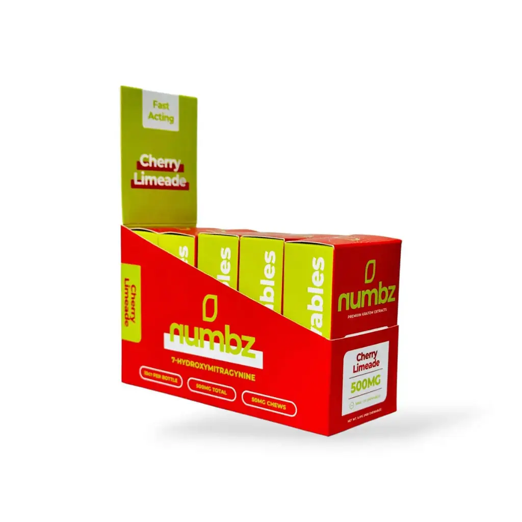numbz 7-OH + Minor Alkaloids Chewable Tablets Cherry Limeade 50mg Display Box of 5