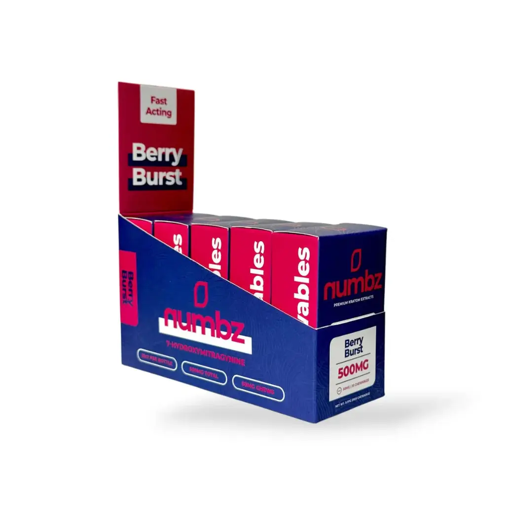 numbz 7-OH + Minor Alkaloids Chewable Tablets Berry Burst 50mg Display Box of 5