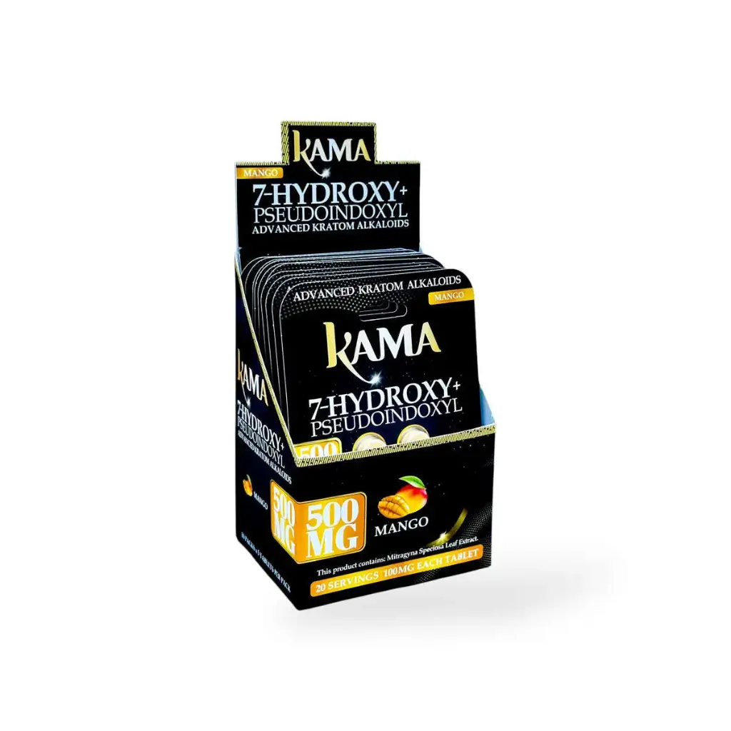 Kama 7 Hydroxy + Pseudoindoxyl Chewable Tablets Black Mango 100mg Display Box of 10