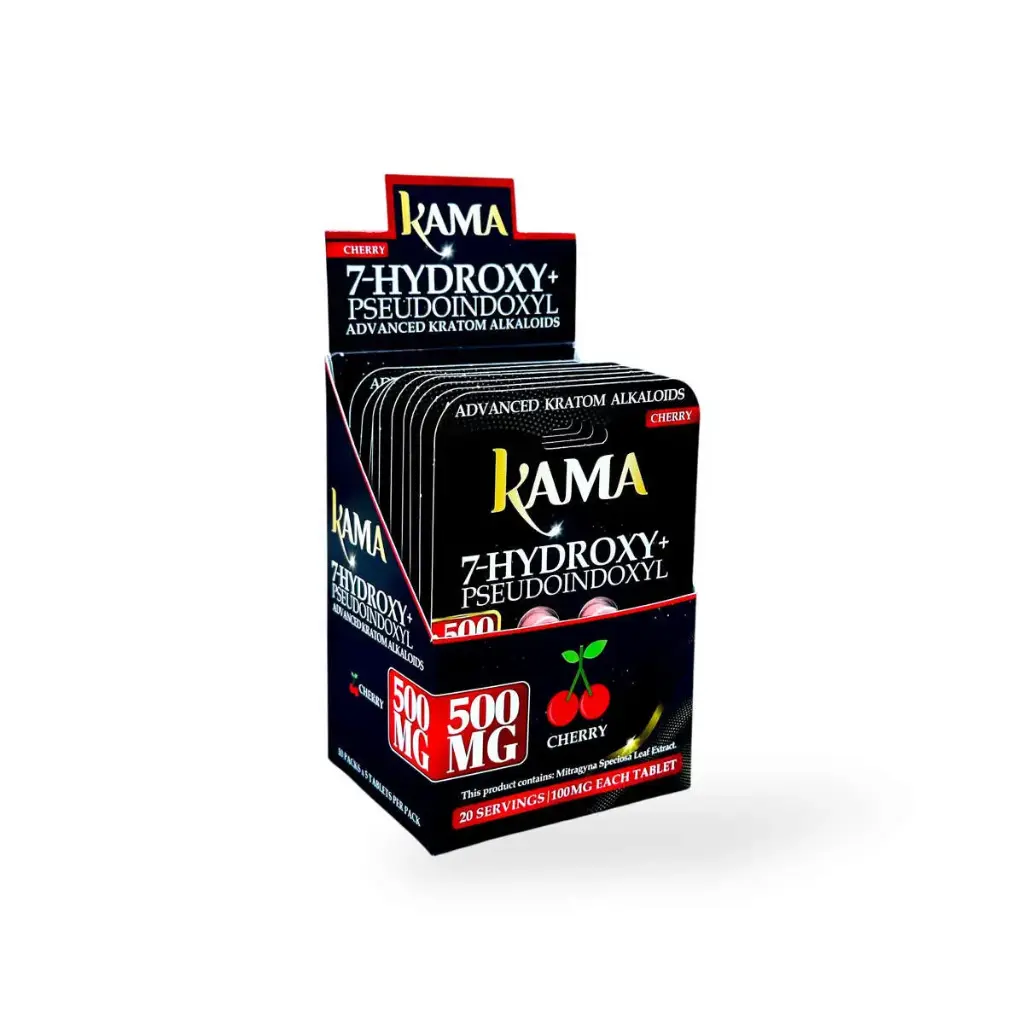 Kama 7 Hydroxy + Pseudoindoxyl Chewable Tablets Black Cherry 100mg Display Box of 10
