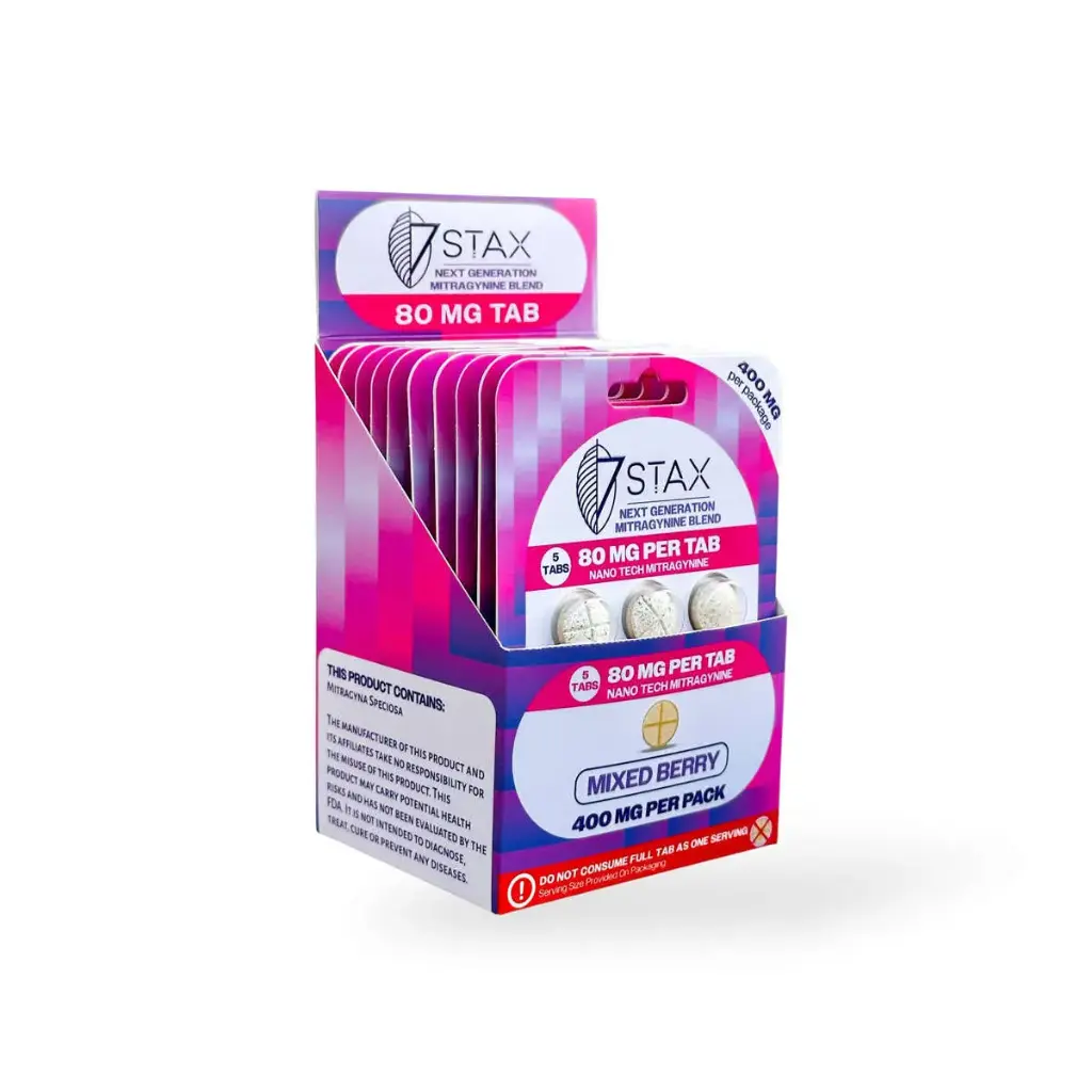 7 Stax  Next Generation Mitragynine Blend Tablets Mixed Berry 80mg Display Box
