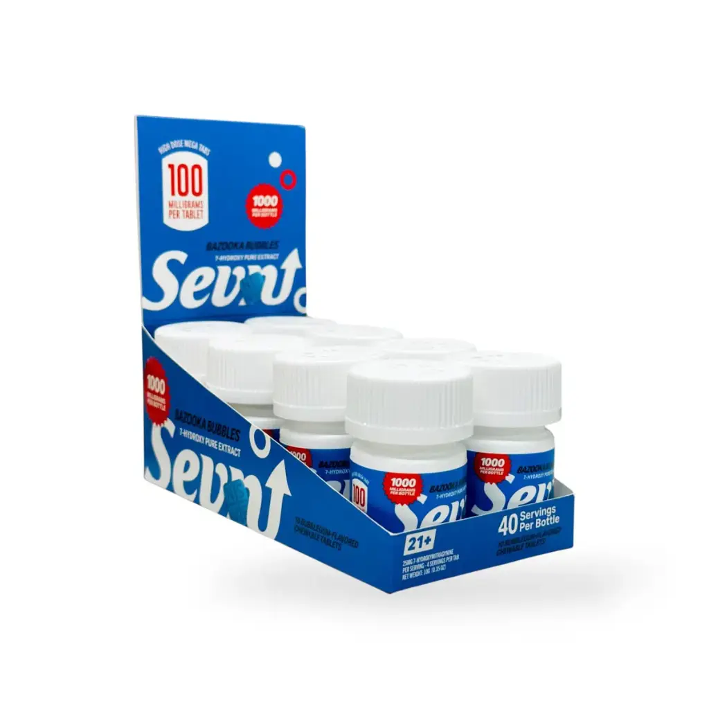 Sevn 7-Hydroxy Pure Extract Bazooka Bubbles Tablet Bubblegum Flavored 100mg Display Box of 8