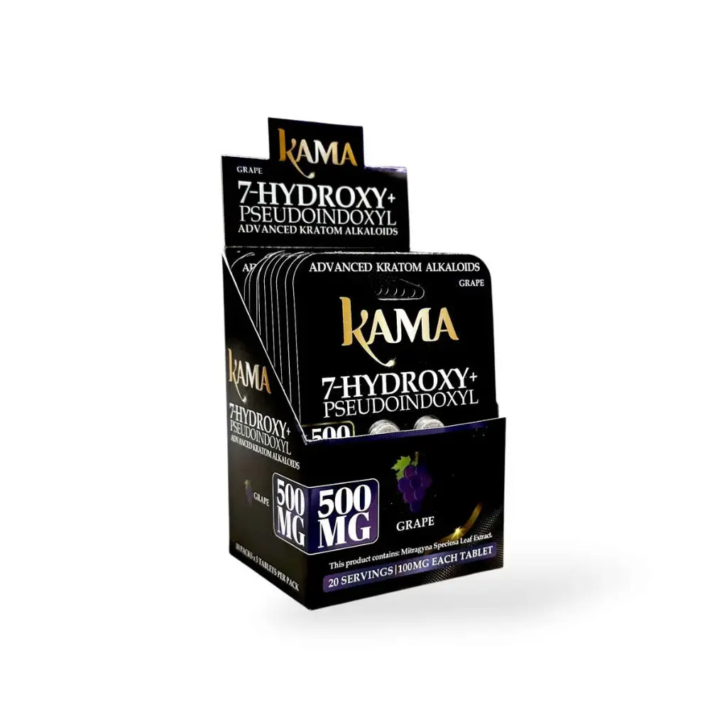 Kama 7 Hydroxy + Pseudoindoxyl Chewable Tablets Black Grape 100mg Display Box of 10