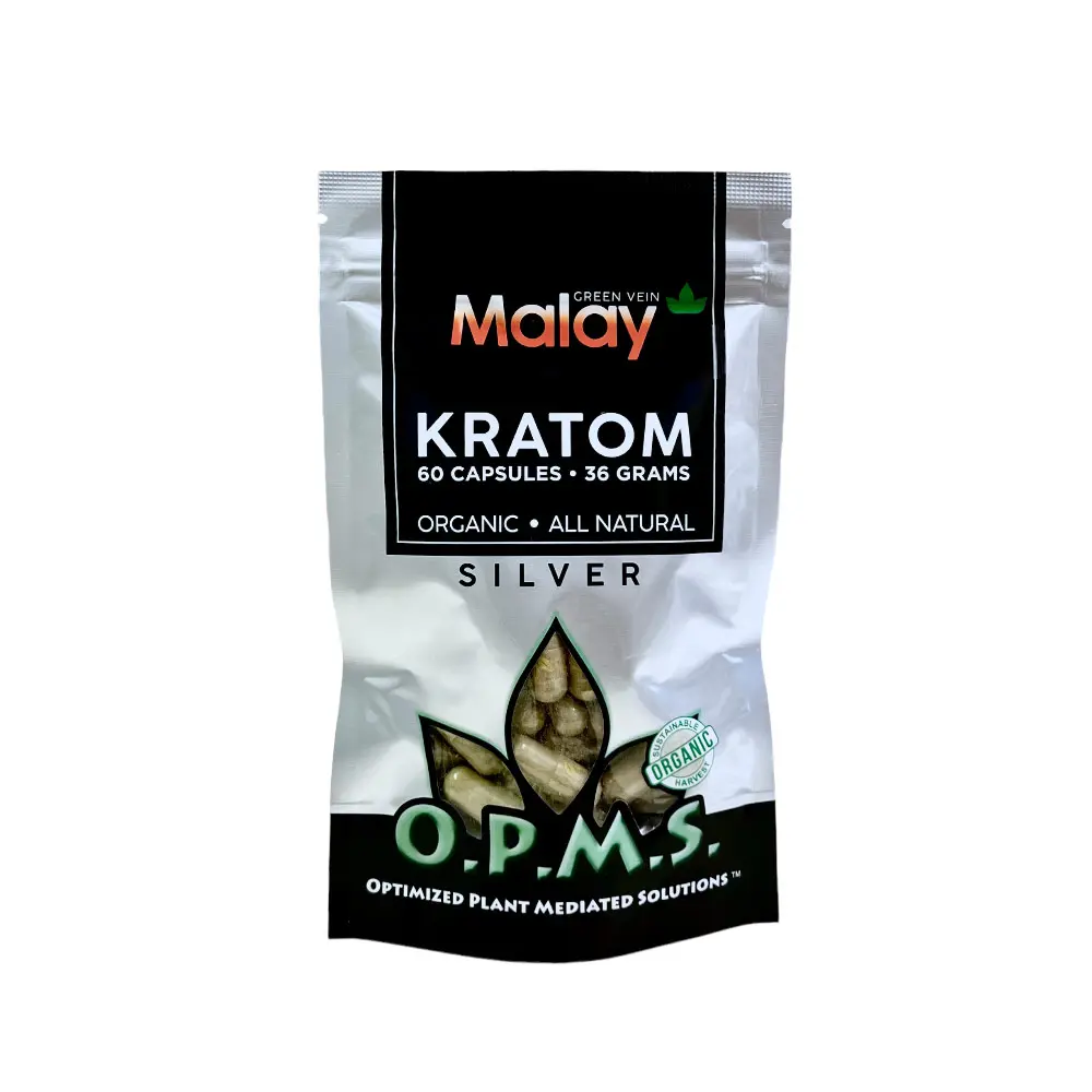 OPMS Silver Malay Kratom Capsules Green Vein