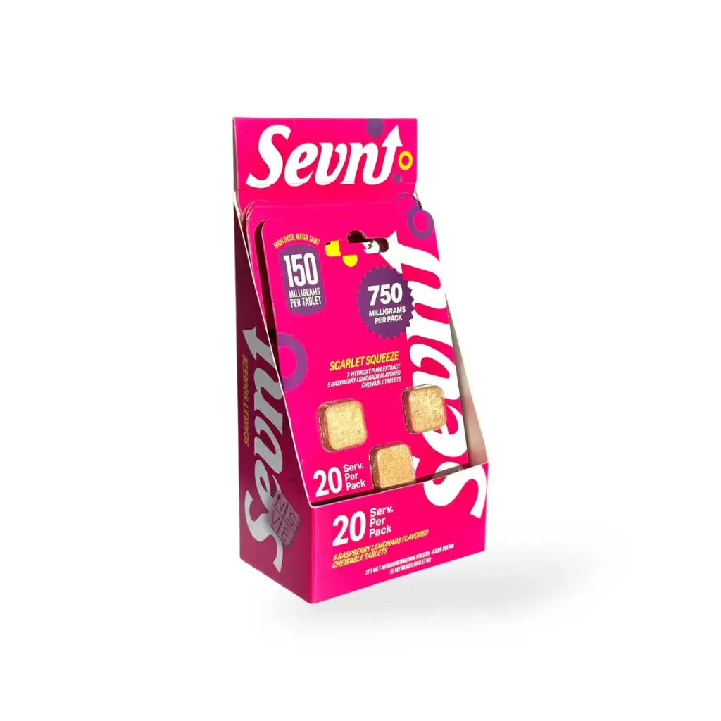 Sevn 7-Hydroxy Pure Extract Scarlet Squeeze Tablet Raspberry Lemonade 150mg Display Box of 5