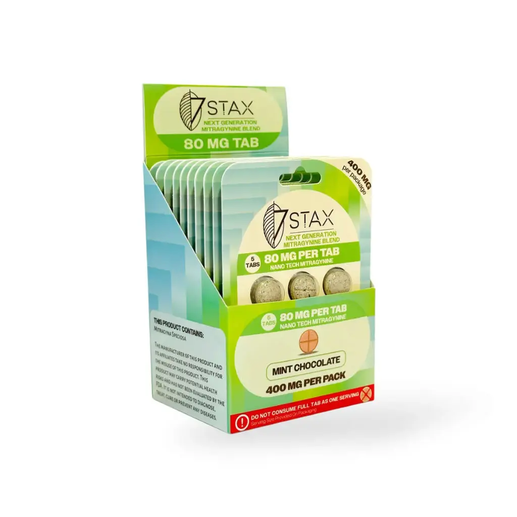 7 Stax  Next Generation Mitragynine Blend Tablets Mint Chocolate 80mg Display Box