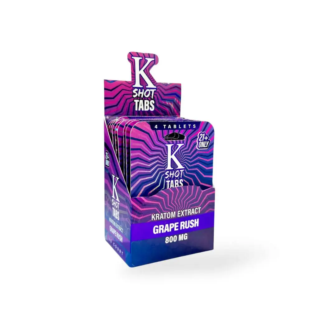 K Shot Tabs Kratom Extract Tablets Grape Rush 200mg Display Box of 10