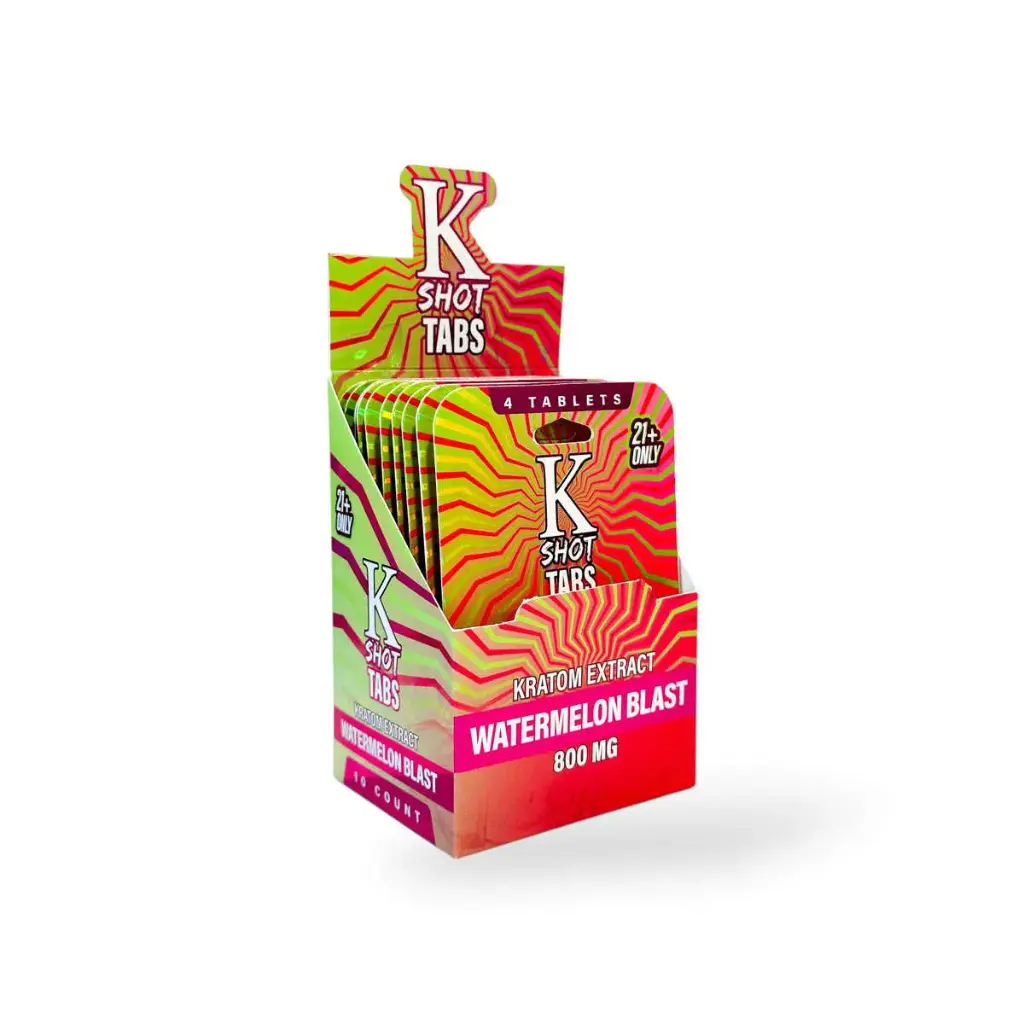 K Shot Tabs Kratom Extract Tablets Watermelon Blast 200mg Display Box of 10