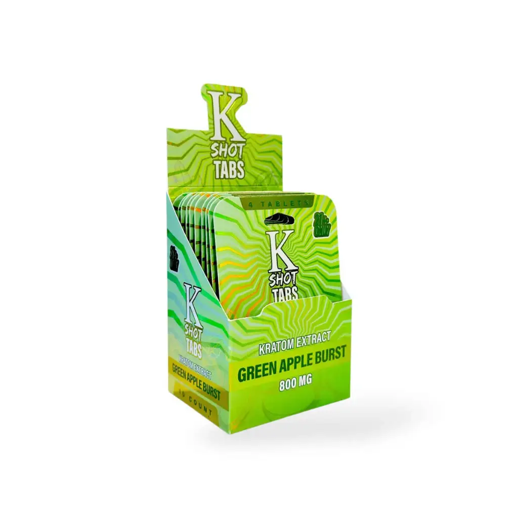 K Shot Tabs Kratom Extract Tablets Green Apple Burst 200mg Display Box of 10