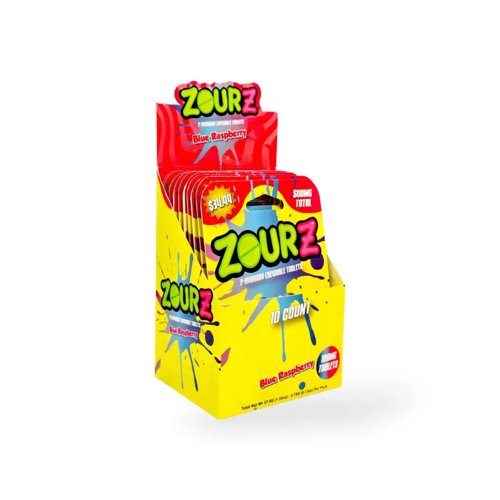 Zourz 7-Hydroxy Chewable Tablet Blue Raspberry 100mg Display Box of 10