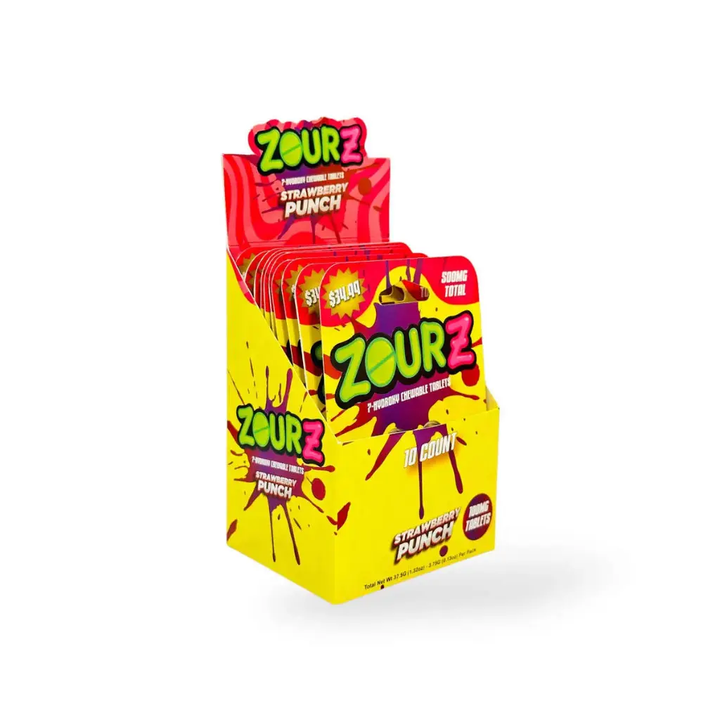 Zourz 7-Hydroxy Chewable Tablet Strawberry Punch 100mg Display Box of 10