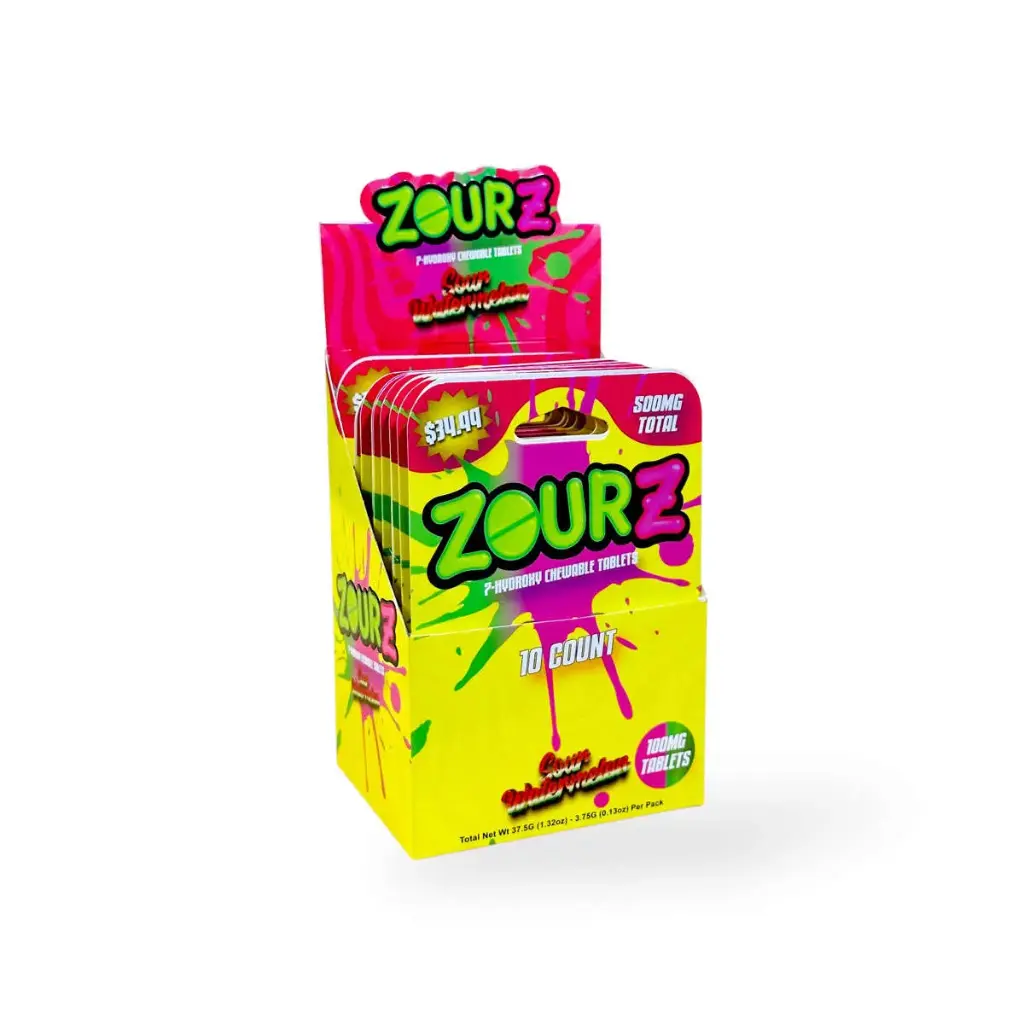 Zourz 7-Hydroxy Chewable Tablet Sour Watermelon 100mg Display Box of 10