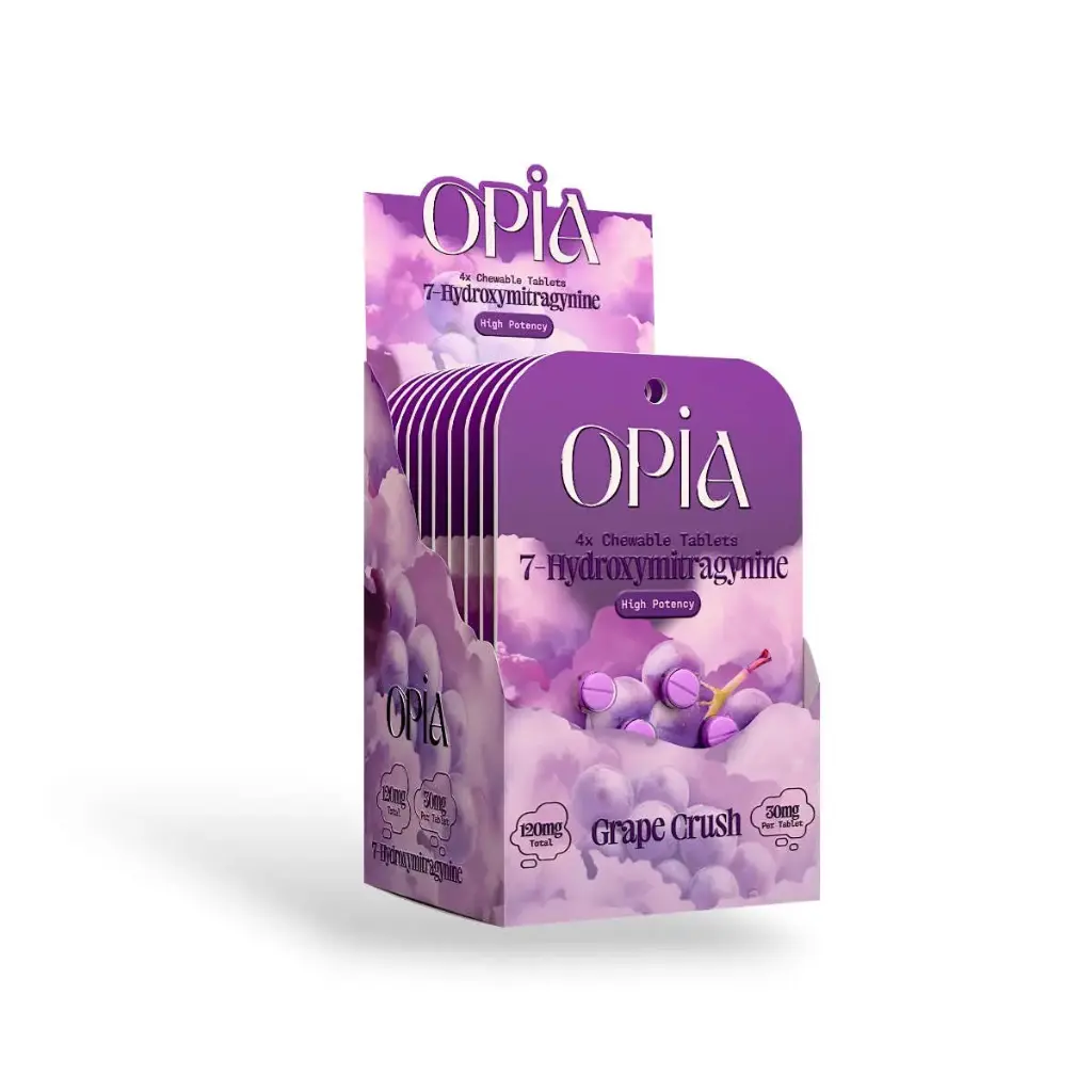 Opia 7-Hydroxy High Potency Chewable Tablets Grape Crush 30mg Display Box