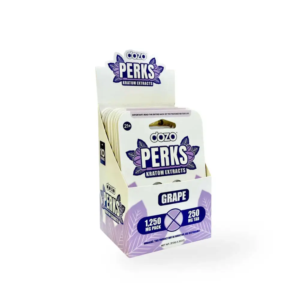 Dozo Perks Kratom Extracts Grape 250mg Tablet Display Box of 10