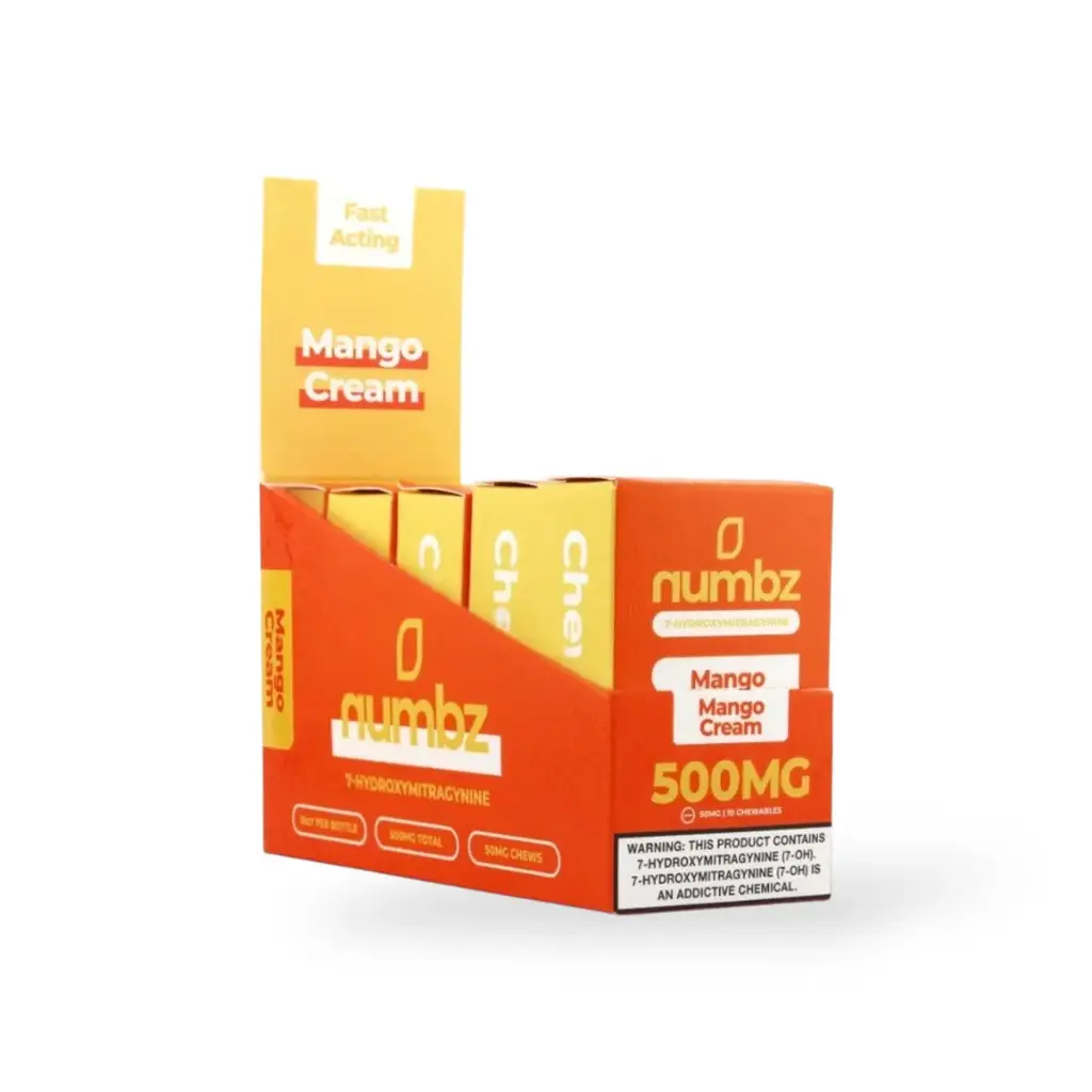 numbz 7- Hydroxymitragynine Chewable Mucho Mango 50mg Tablet Display Box of 5