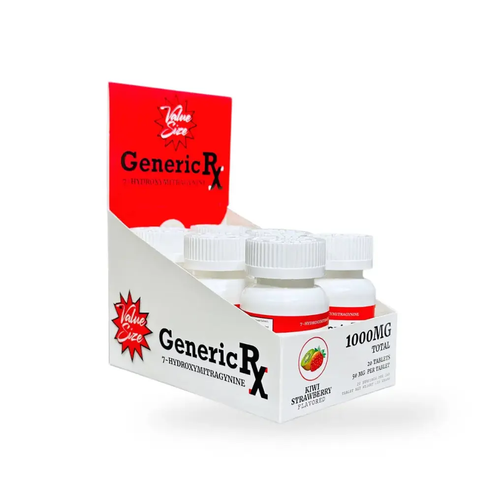 Generic RX 7-Hydroxymitragynine Chewable Kiwi Strawberry 50mg Tablet Display Box of 6