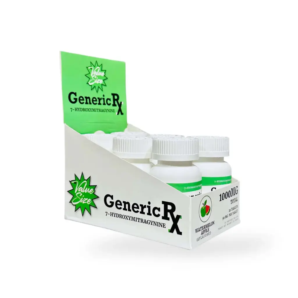 Generic RX 7-Hydroxymitragynine Chewable Watermelon Apple 50mg Tablet Display Box of 6