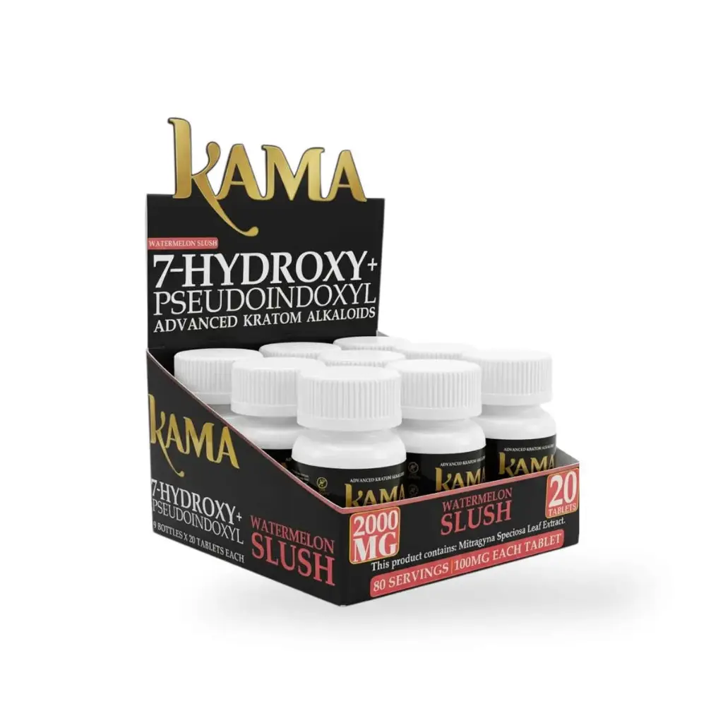 Kama 7-Hydroxy + Pseudoindoxyl Chewable Tablets Watermelon Slush 100mg Display Box of 9