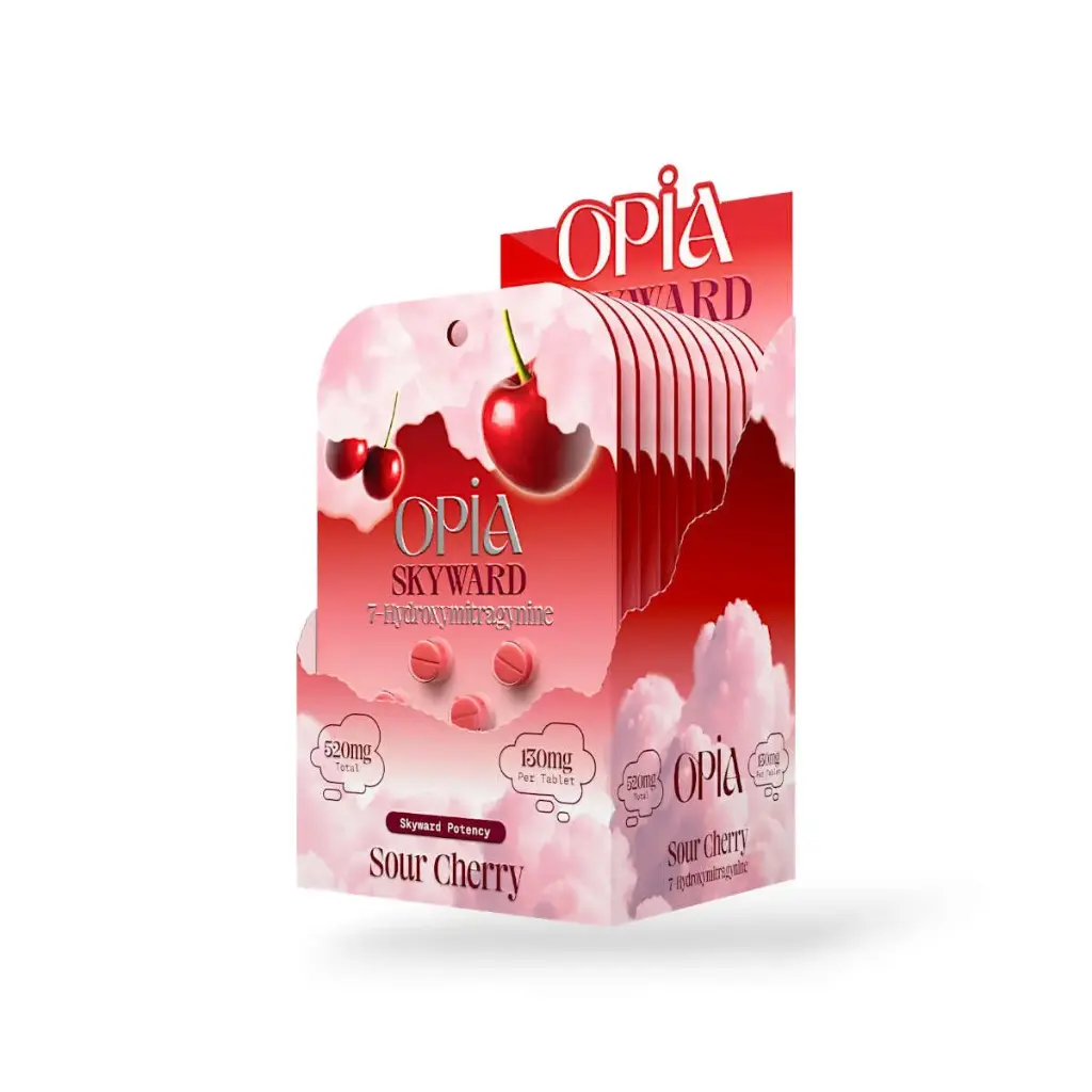 Opia Skyward 7-Hydroxymitragynine Sour Cherry Chewable 130mg Tablet Display Box of 10