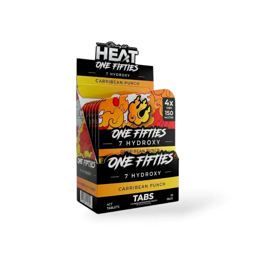 Straight Heat One Fifties 7-Hydroxy Chewable Tablets Carribean Punch 150mg Display Box of 10