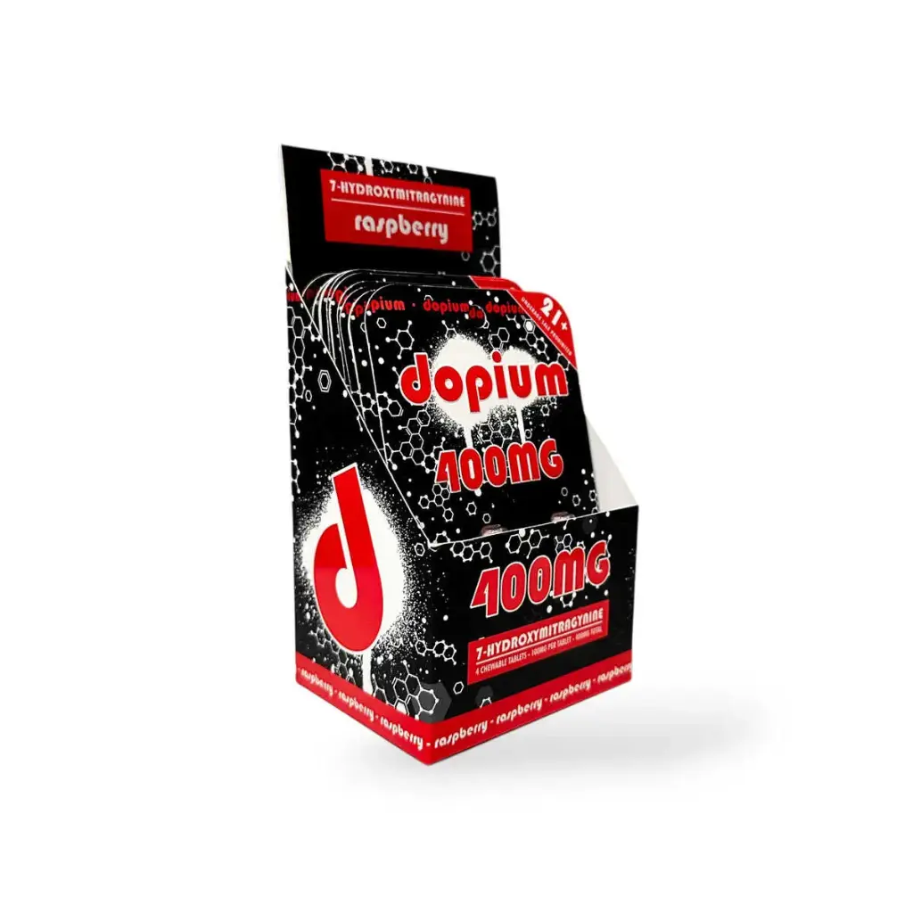 Dopium 7-Hydroxymitragynine Chewable Tablet 100mg Raspberry Display Box of 10
