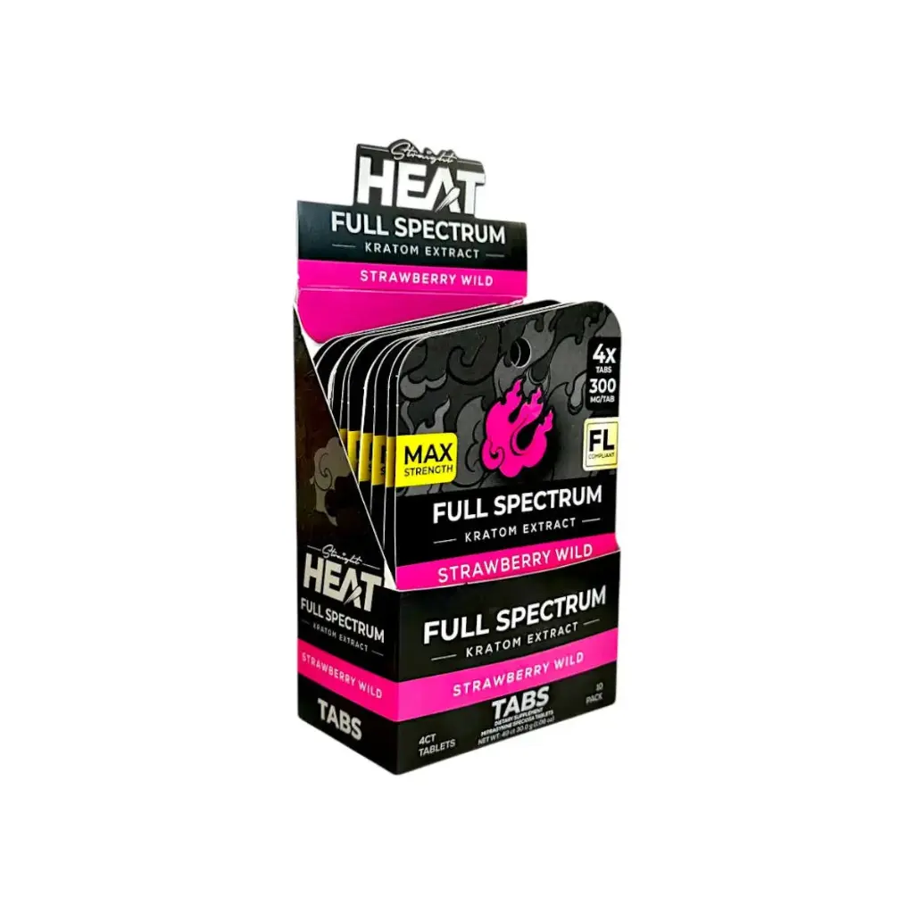 Straight Heat Full Spectrum Kratom Extract Strawberry Wild Chewable Tablets 300mg Display Box of 10