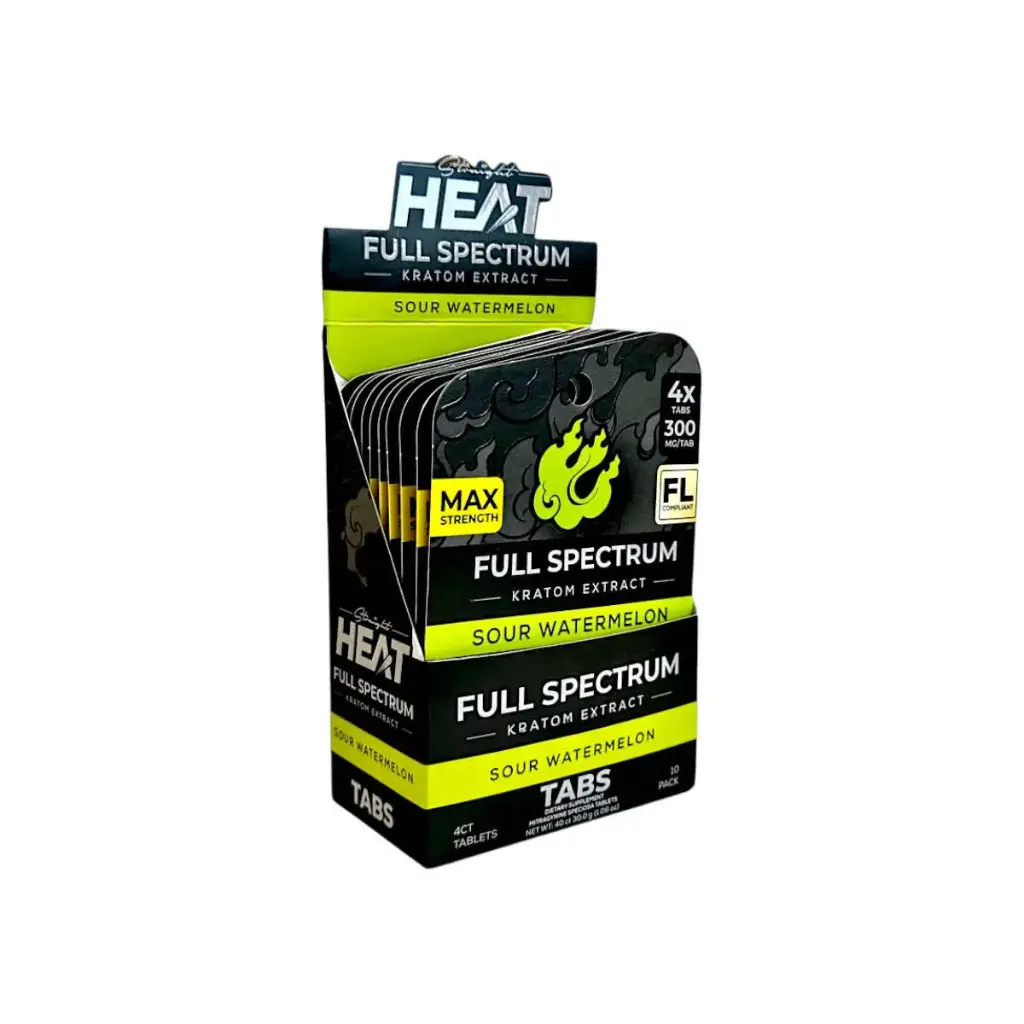 Straight Heat Full Spectrum Kratom Extract Sour Watermelon Chewable Tablets 300mg Display Box of 10