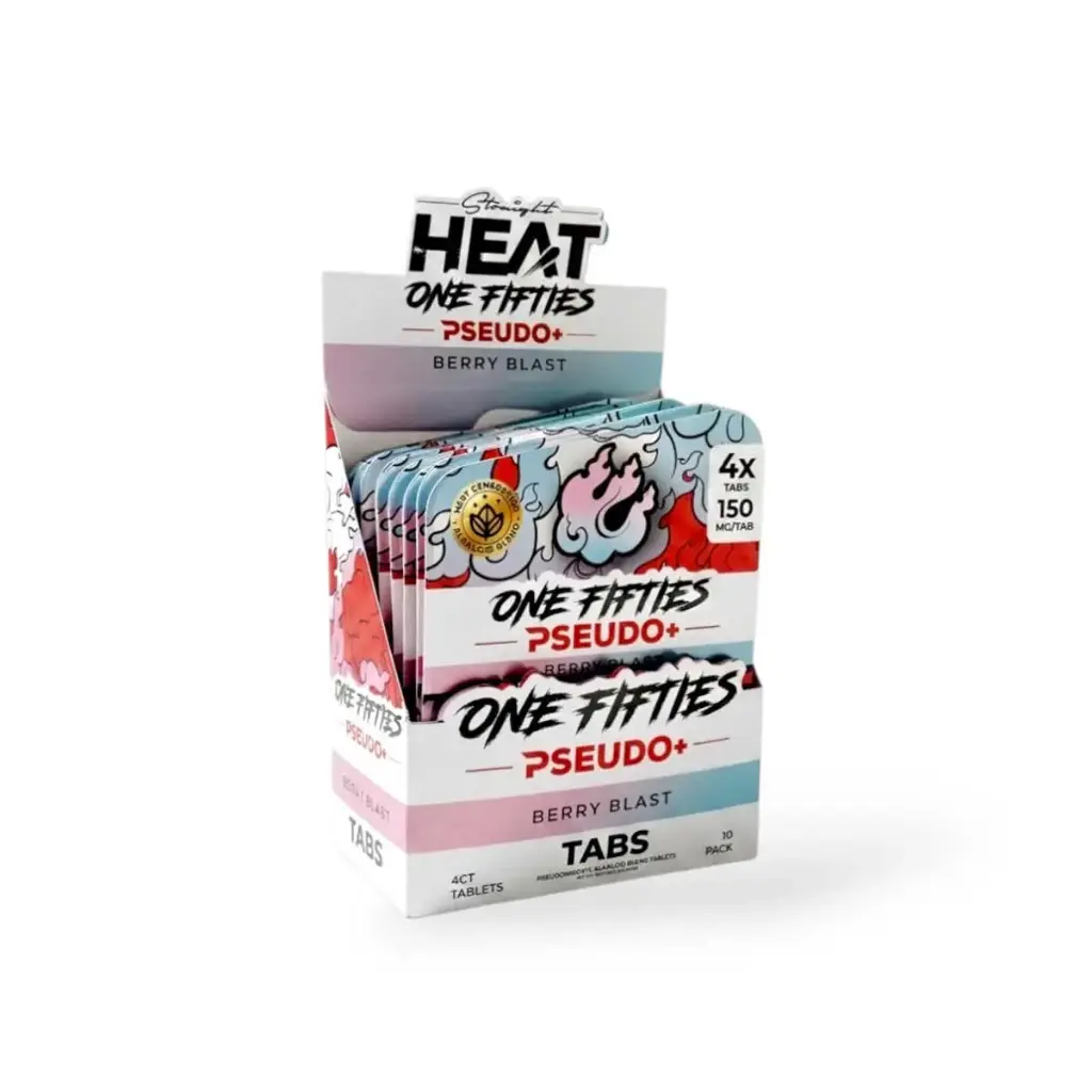 Straight Heat One Fifties Pseudo Chewable Tablets Berry Blast 150mg Display Box of 10