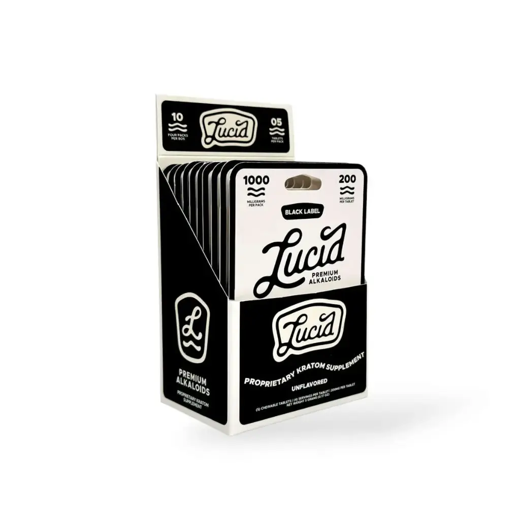 Lucid Black Label Kratom Extract 200mg Chewable Tablet – Unflavored Display Box of 10
