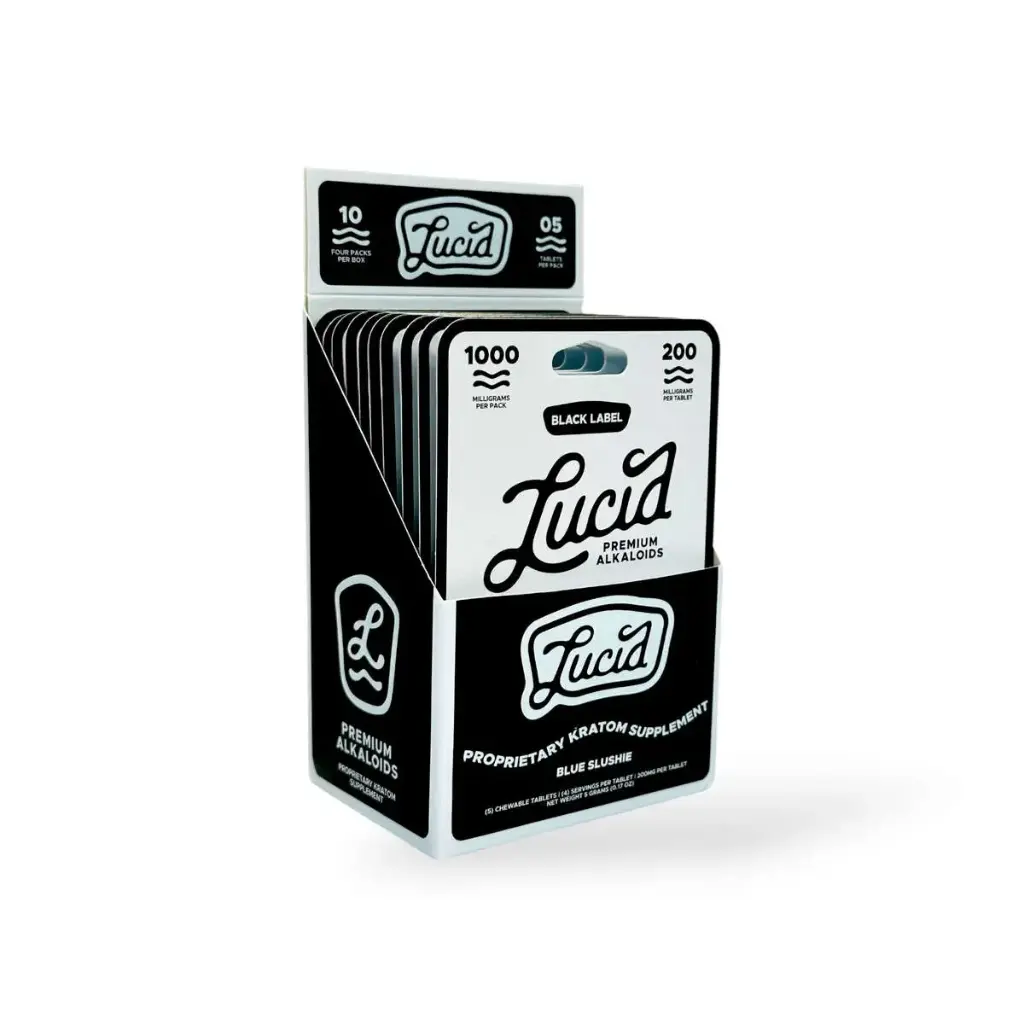 Lucid Black Label Kratom Extract 200mg Chewable Tablet – Blue Slushie Display Box of 10