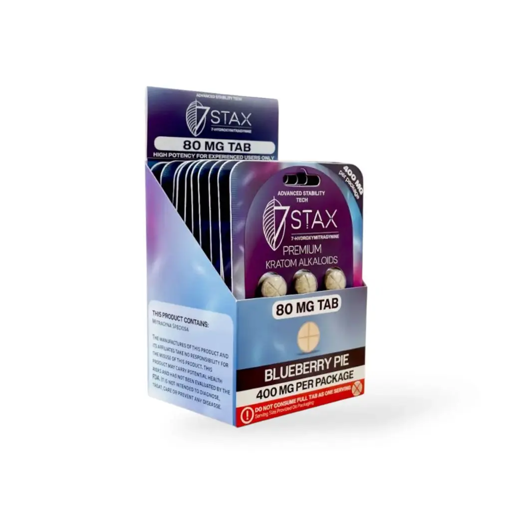 7 Stax 7 Hydroxymitragynine Tablets Blueberry Pie 80mg Display Box 