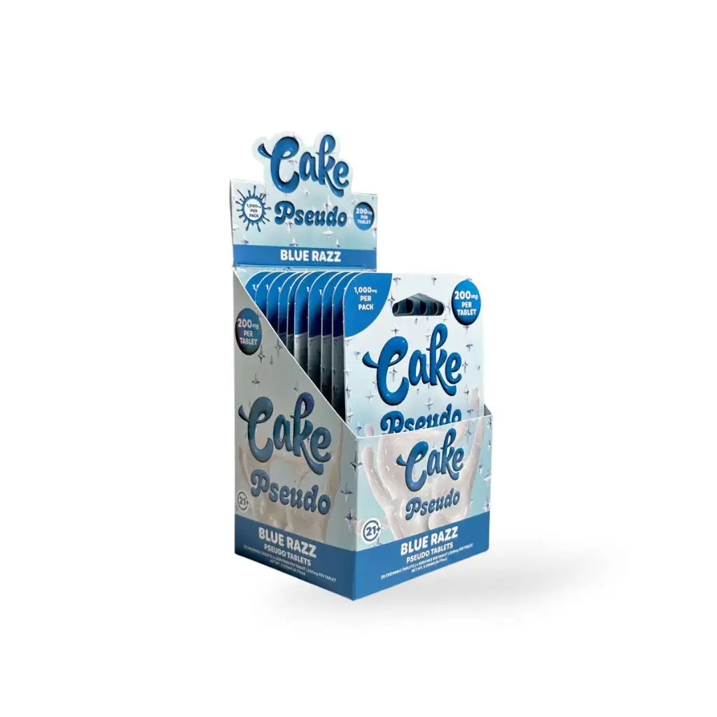 Cake Pseudo Chewable Tablets Blue Razz 200mg Display Box of 10