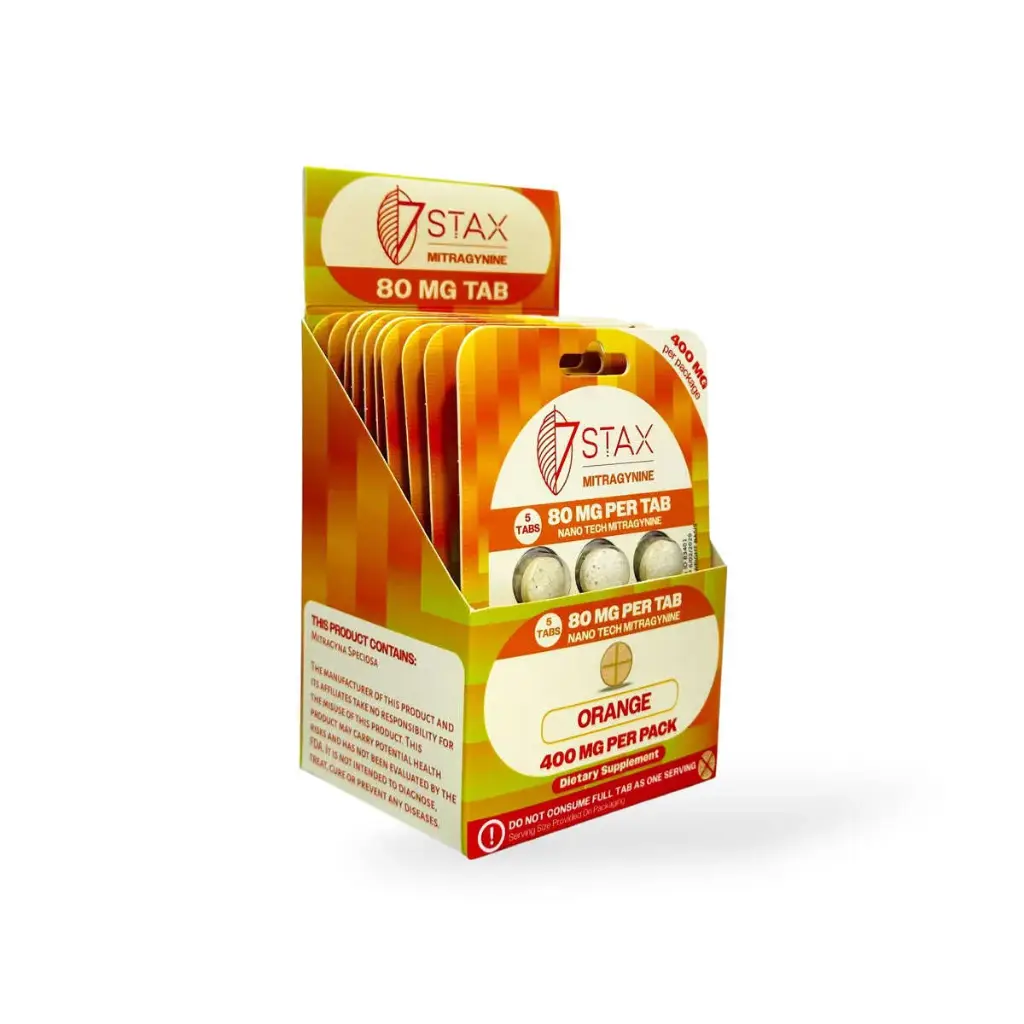 7 Stax  Next Generation Mitragynine Blend Tablets Orange 80mg Display Box